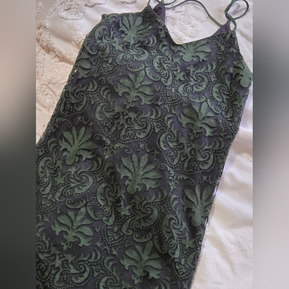 Dex Emerald Green+Black Damask Mesh Mini Dress Sz S Whimsigoth - Picture 5 of 16